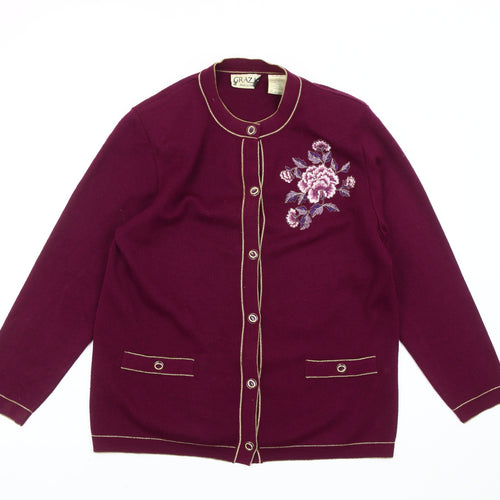 Grazia Women’s Purple Floral Embroidered Wool Blend Cardigan M