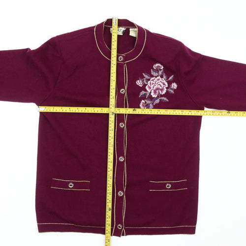 Grazia Women’s Purple Floral Embroidered Wool Blend Cardigan M