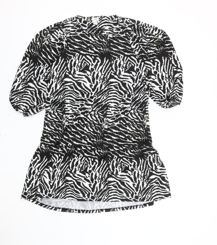River Island Women Black White Zebra Print Shift Dress Size 10