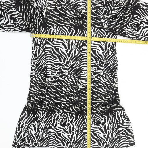 River Island Women Black White Zebra Print Shift Dress Size 10