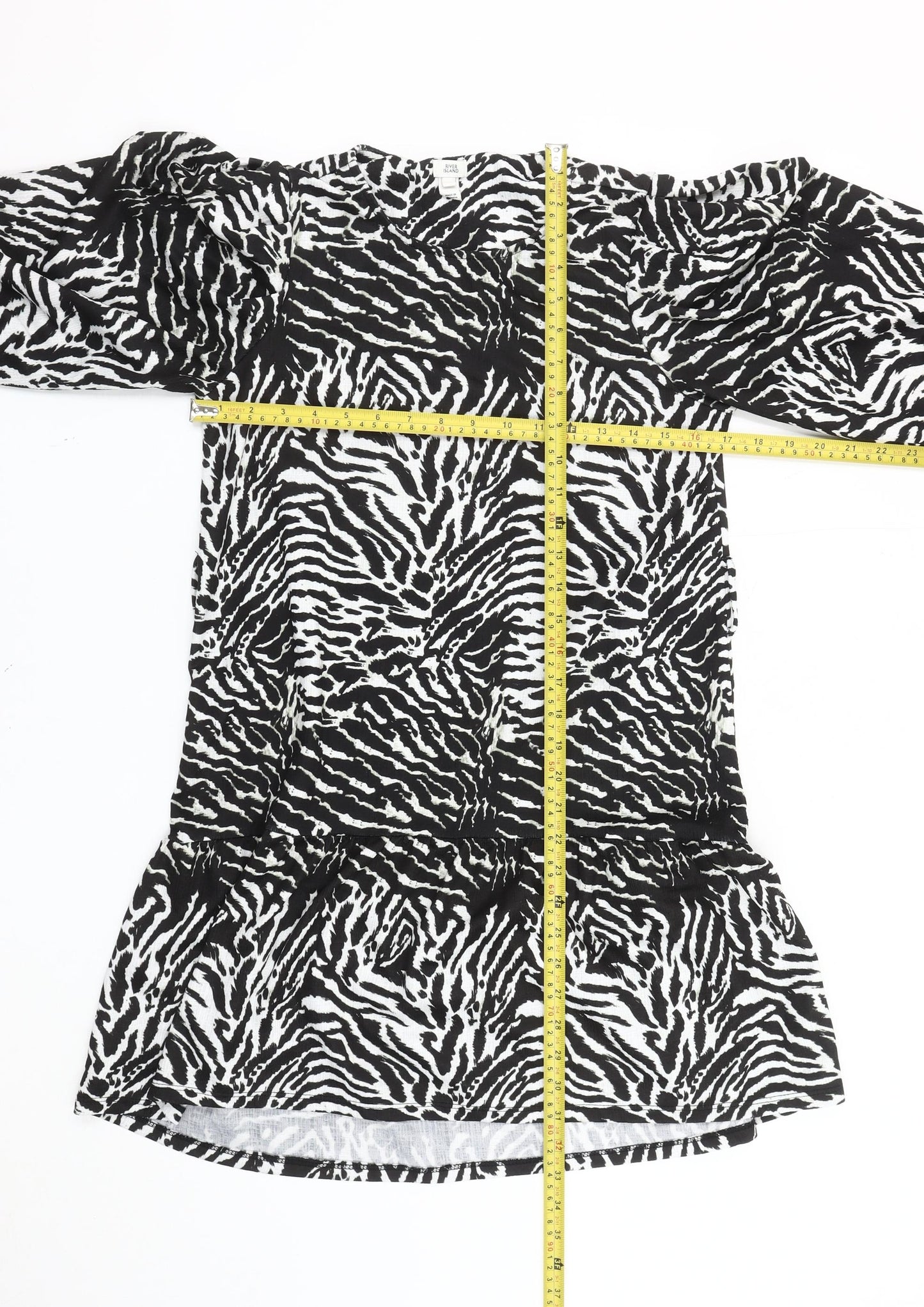 River Island Women Black White Zebra Print Shift Dress Size 10