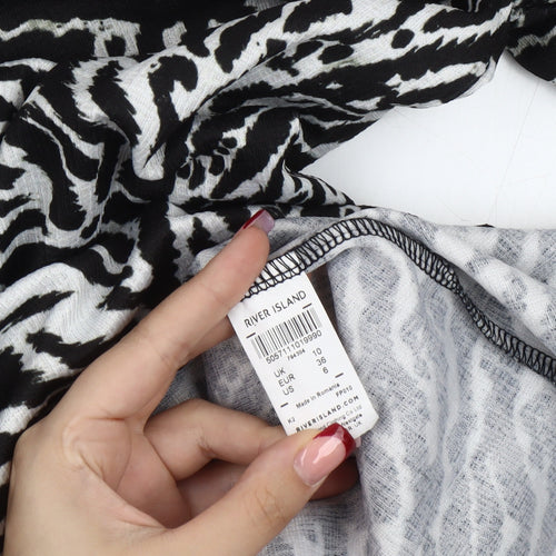 River Island Women Black White Zebra Print Shift Dress Size 10