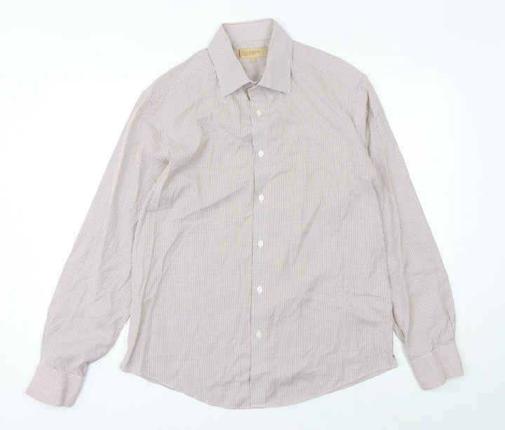 Marks and Spencer Mens Red Striped Long Sleeve Cotton Shirt L