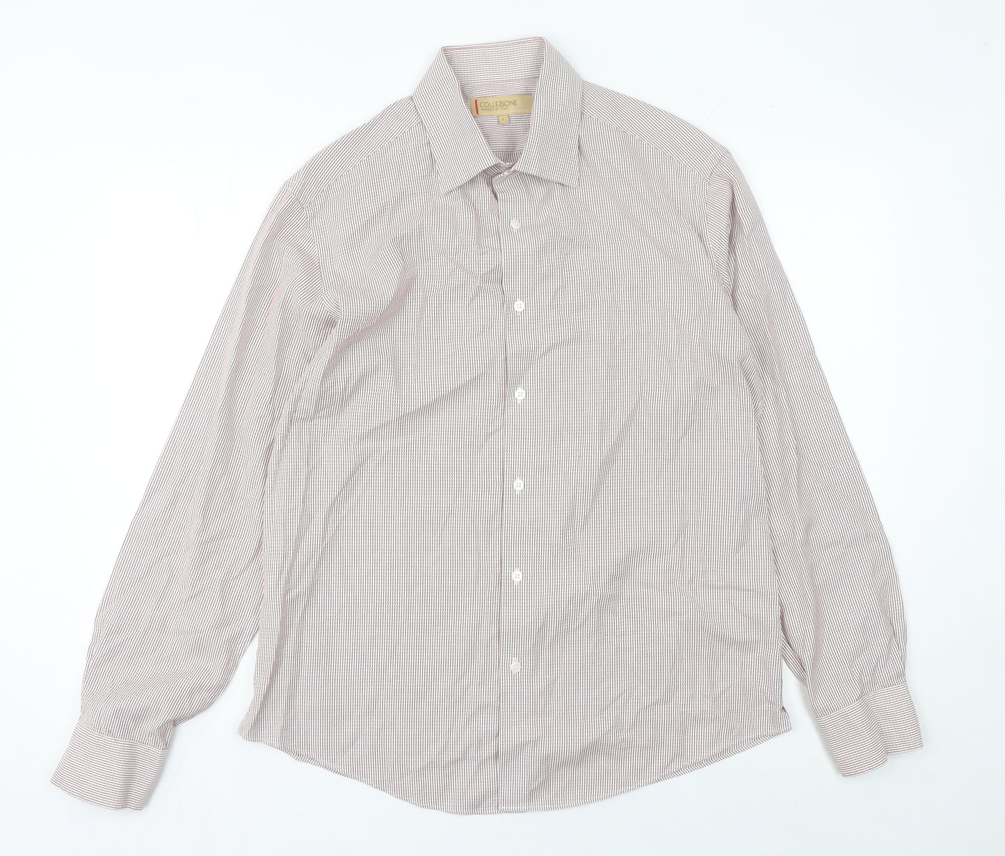 Marks and Spencer Mens Red Striped Long Sleeve Cotton Shirt L