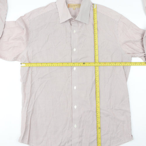 Marks and Spencer Mens Red Striped Long Sleeve Cotton Shirt L