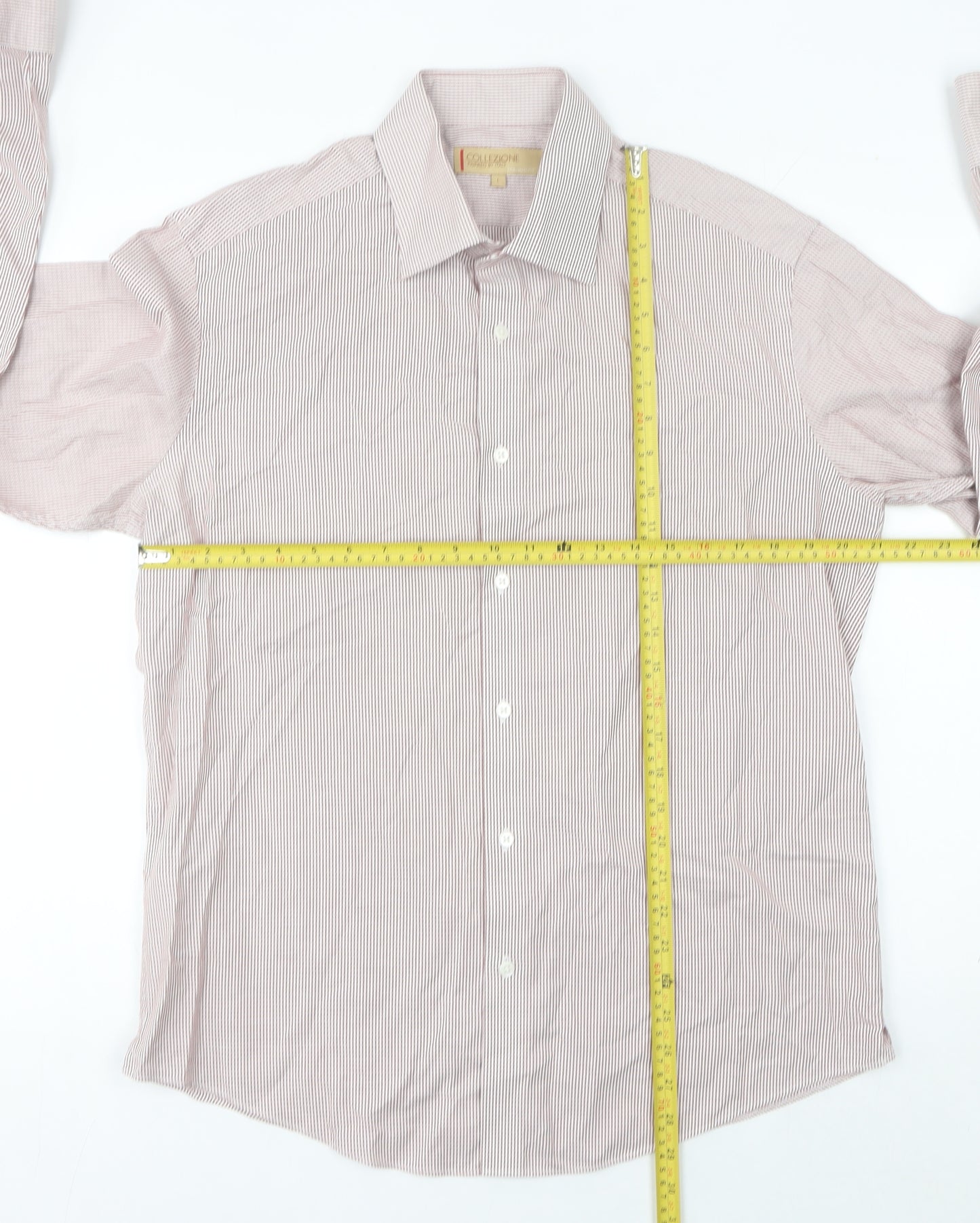 Marks and Spencer Mens Red Striped Long Sleeve Cotton Shirt L