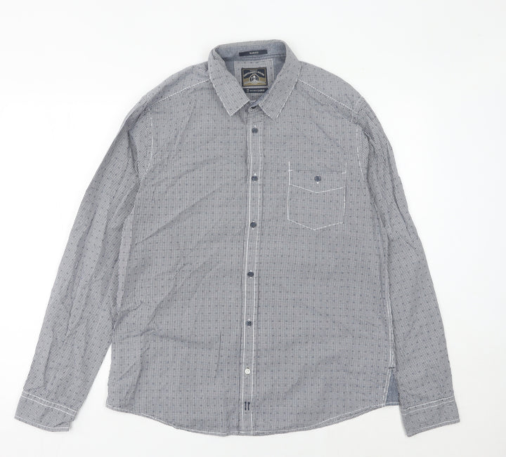 White Stuff Men's Blue Slim Fit Check Cotton Long Sleeve Shirt L