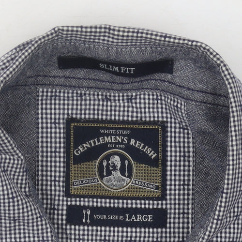 White Stuff Men's Blue Slim Fit Check Cotton Long Sleeve Shirt L
