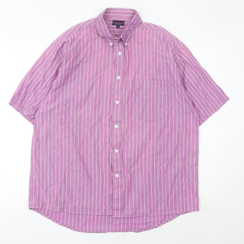 Cotton Traders Men's Pink Striped Short Sleeve L Regular Fit Shirt