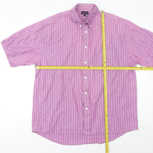 Cotton Traders Men's Pink Striped Short Sleeve L Regular Fit Shirt