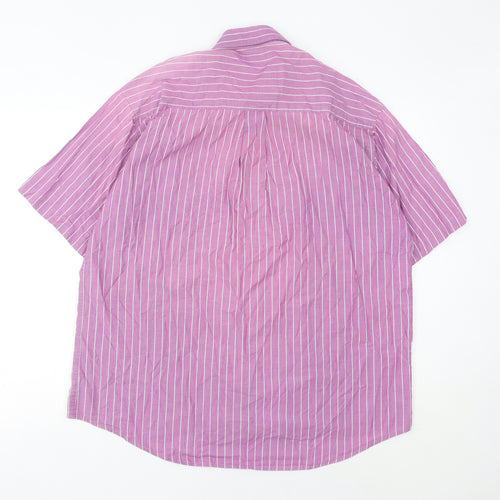 Cotton Traders Men's Pink Striped Short Sleeve L Regular Fit Shirt