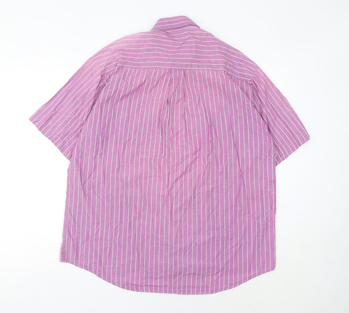 Cotton Traders Men's Pink Striped Short Sleeve L Regular Fit Shirt