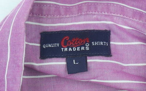 Cotton Traders Men's Pink Striped Short Sleeve L Regular Fit Shirt