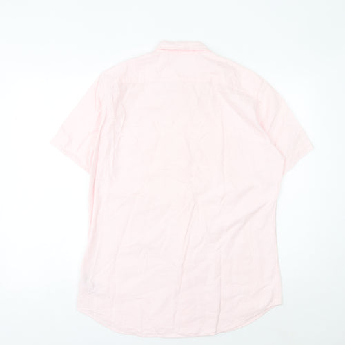 Uniqlo Men’s Pink Short Sleeve Button Down Shirt Size L Cotton