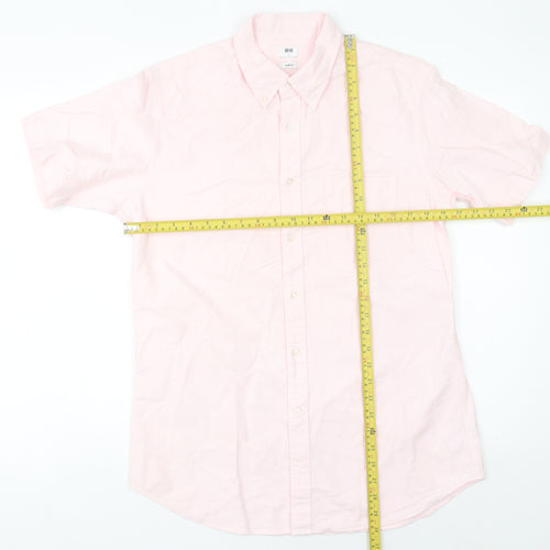 Uniqlo Men’s Pink Short Sleeve Button Down Shirt Size L Cotton