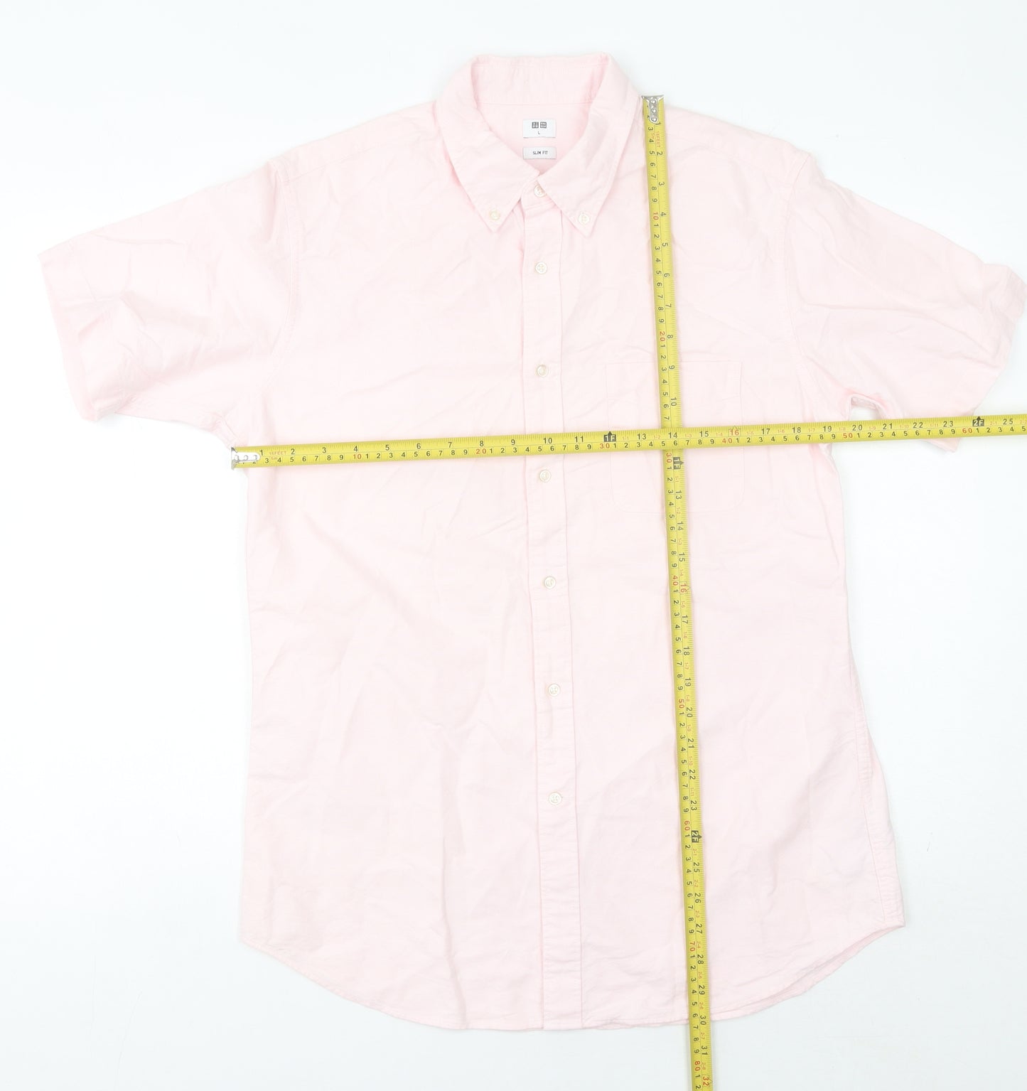 Uniqlo Men’s Pink Short Sleeve Button Down Shirt Size L Cotton