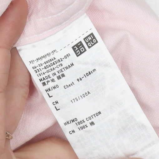 Uniqlo Men’s Pink Short Sleeve Button Down Shirt Size L Cotton