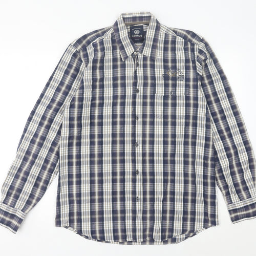 Lerros Men’s Blue Plaid Cotton Long Sleeve Button-Up Shirt M Regular Fit