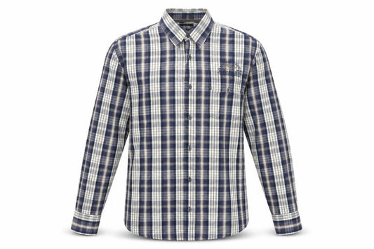 Front view of Lerros Men’s Blue Plaid Cotton Long Sleeve Button-Up Shirt M Regular Fit