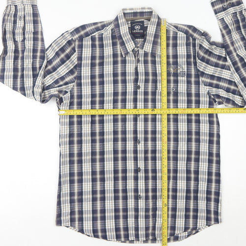 Lerros Men’s Blue Plaid Cotton Long Sleeve Button-Up Shirt M Regular Fit