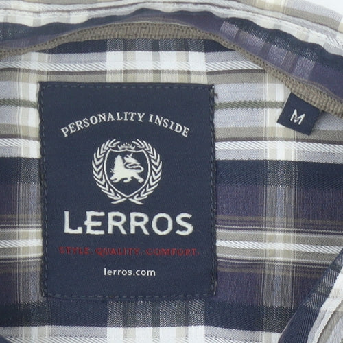 Lerros Men’s Blue Plaid Cotton Long Sleeve Button-Up Shirt M Regular Fit