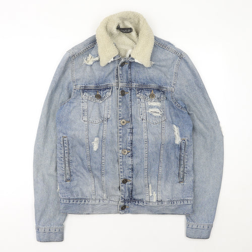 Condemned Nation Womens Blue Denim Sherpa Jacket Size S Distressed