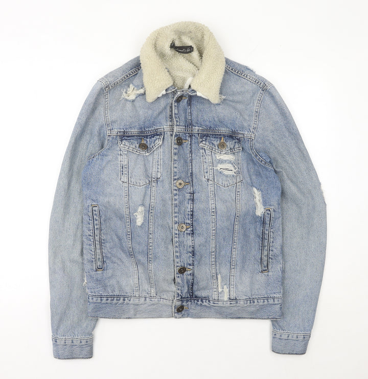 Condemned Nation Womens Blue Denim Sherpa Jacket Size S Distressed