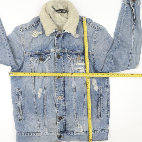 Condemned Nation Womens Blue Denim Sherpa Jacket Size S Distressed