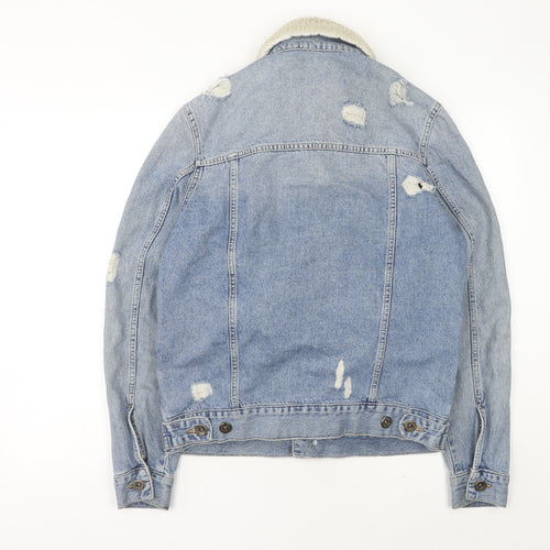 Condemned Nation Womens Blue Denim Sherpa Jacket Size S Distressed