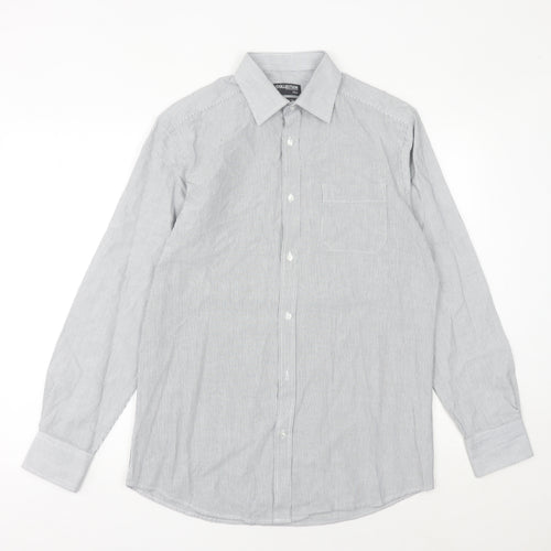 Debenhams Men's Grey Striped Button-Up Shirt Size 15 38in Chest