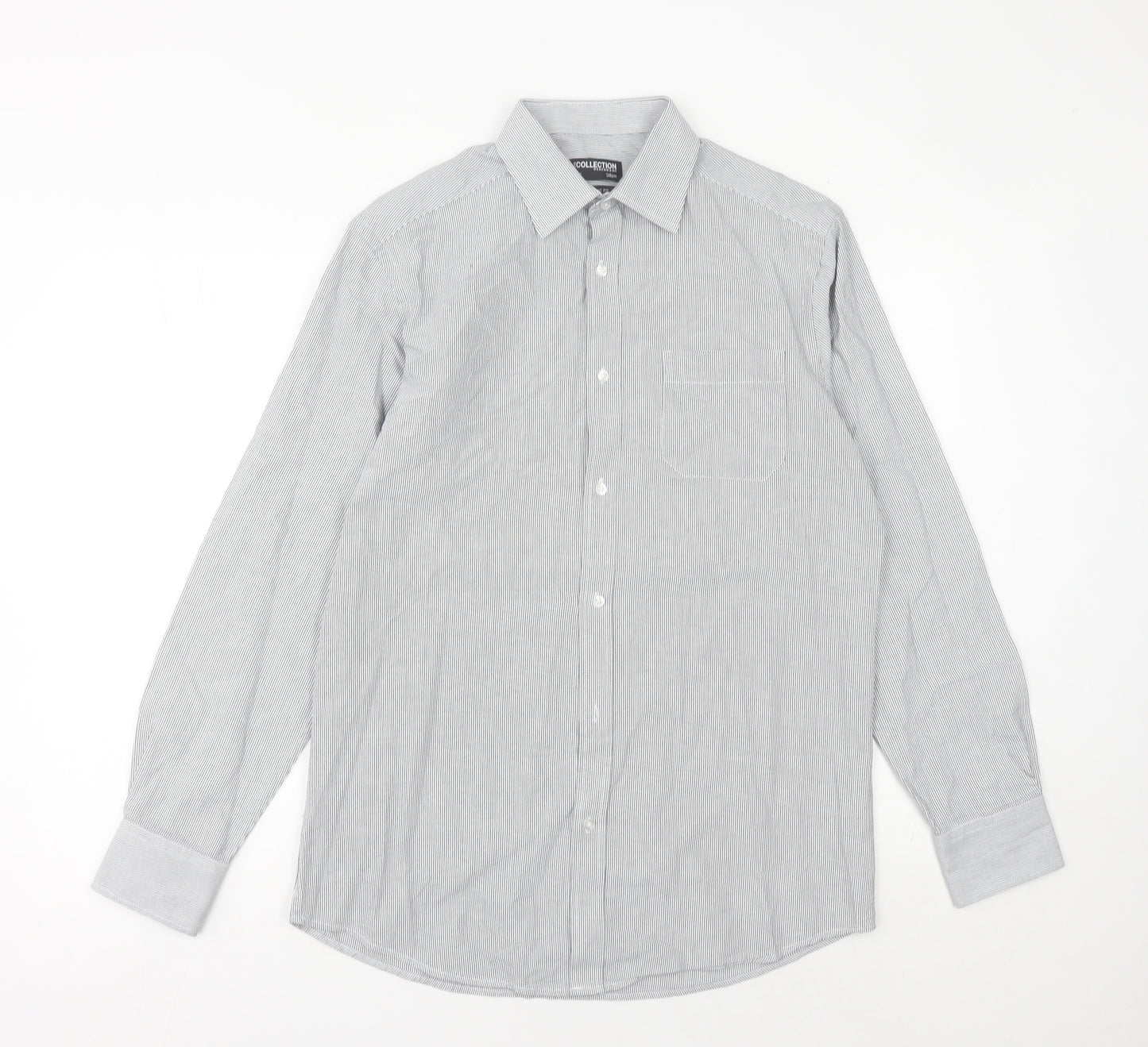 Debenhams Men's Grey Striped Button-Up Shirt Size 15 38in Chest
