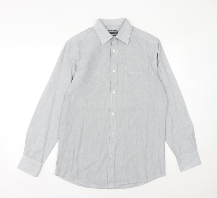 Debenhams Men's Grey Striped Button-Up Shirt Size 15 38in Chest