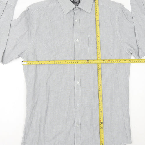 Debenhams Men's Grey Striped Button-Up Shirt Size 15 38in Chest