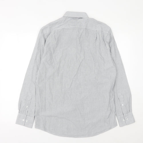 Debenhams Men's Grey Striped Button-Up Shirt Size 15 38in Chest