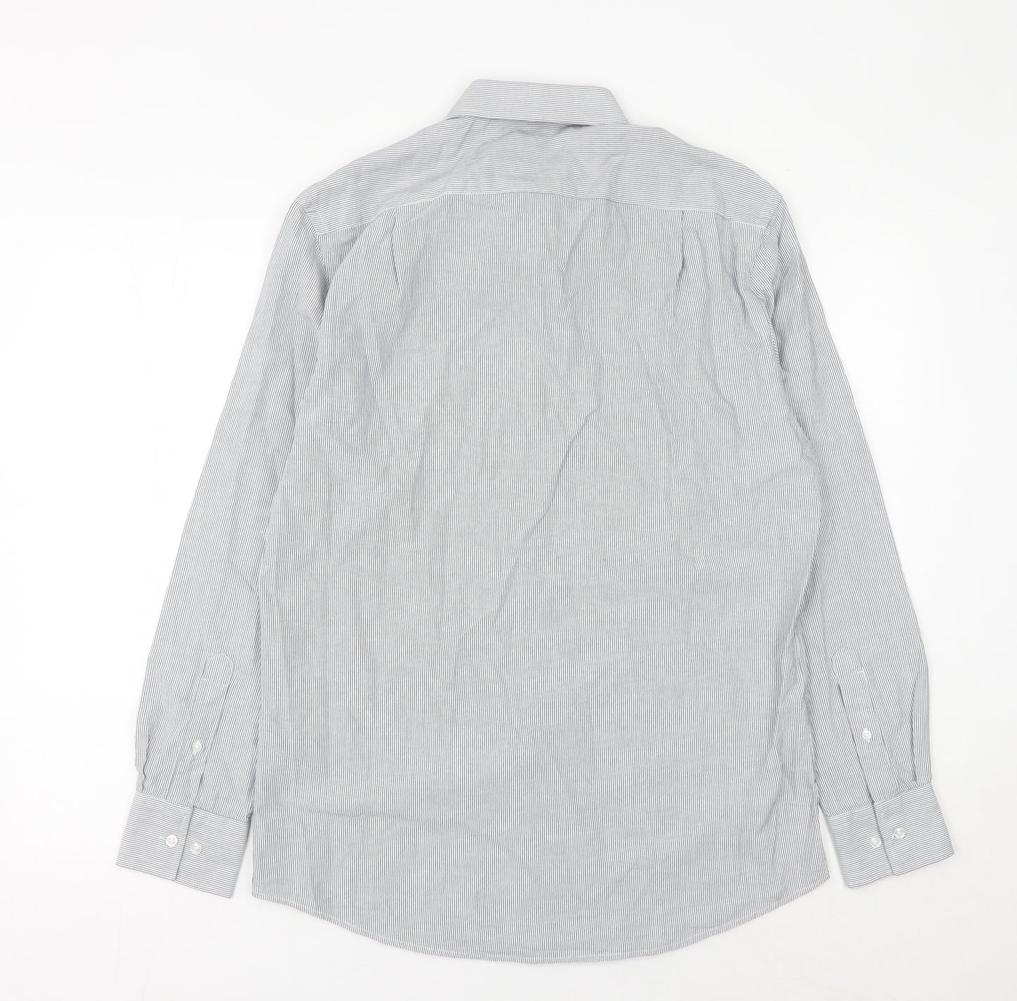 Debenhams Men's Grey Striped Button-Up Shirt Size 15 38in Chest
