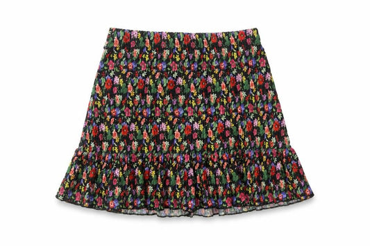 Front view of Topshop Women’s Petite Multicoloured Floral Pleated Skirt, size UK 6