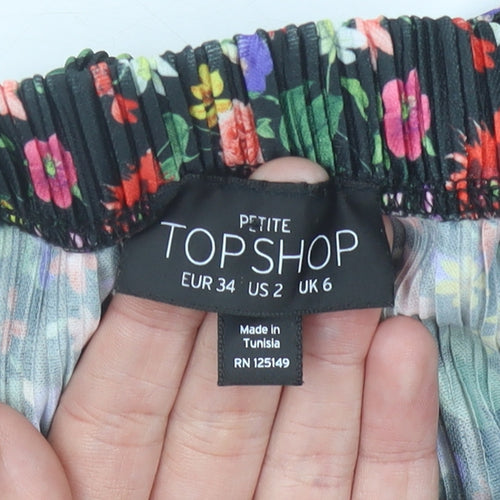 Topshop Women’s Petite Multicoloured Floral Pleated Skirt Size 6