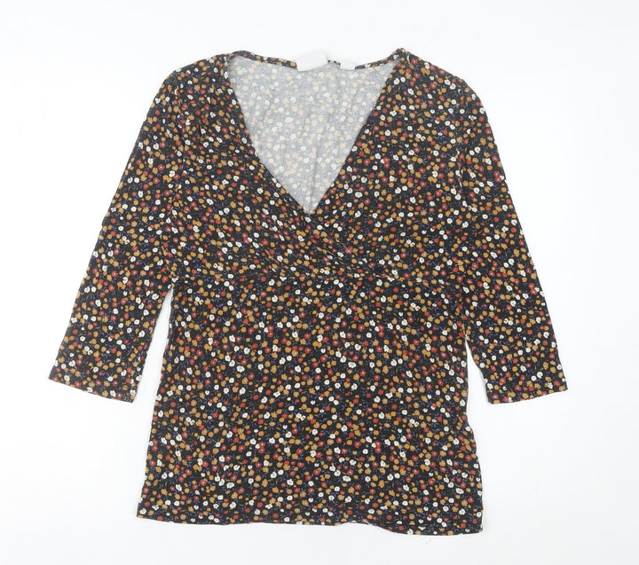 Mamalicious Women’s Multicoloured Floral Wrap Blouse M 3/4 Sleeve V-Neck