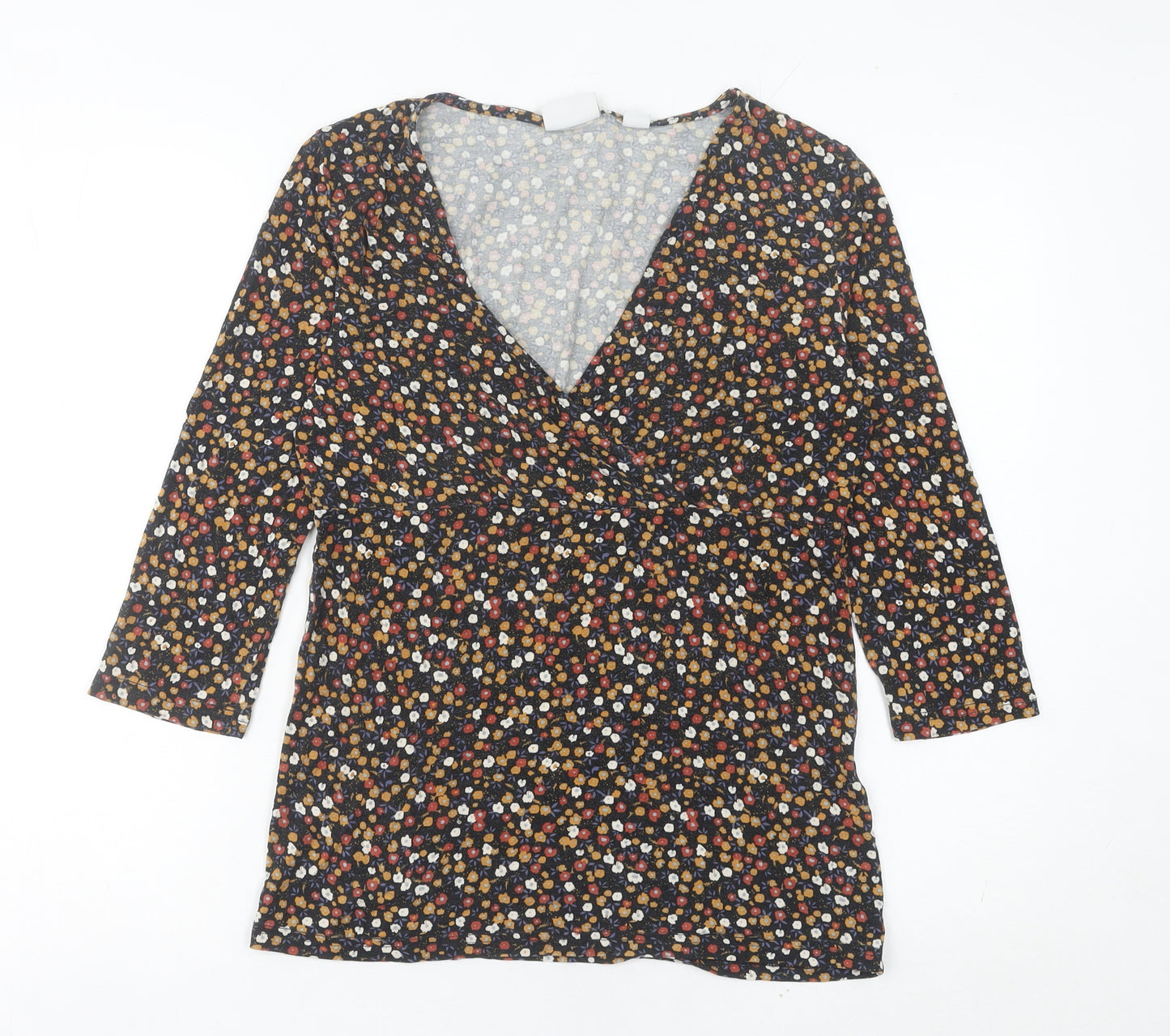 Mamalicious Women’s Multicoloured Floral Wrap Blouse M 3/4 Sleeve V-Neck