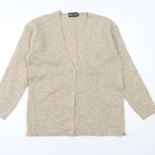 Two Plus One Women’s Beige Wool Cardigan S V-Neck Knit