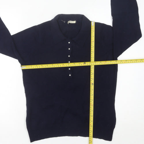 WoolOvers Women’s Blue Merino Wool Collared Henley Jumper Size S