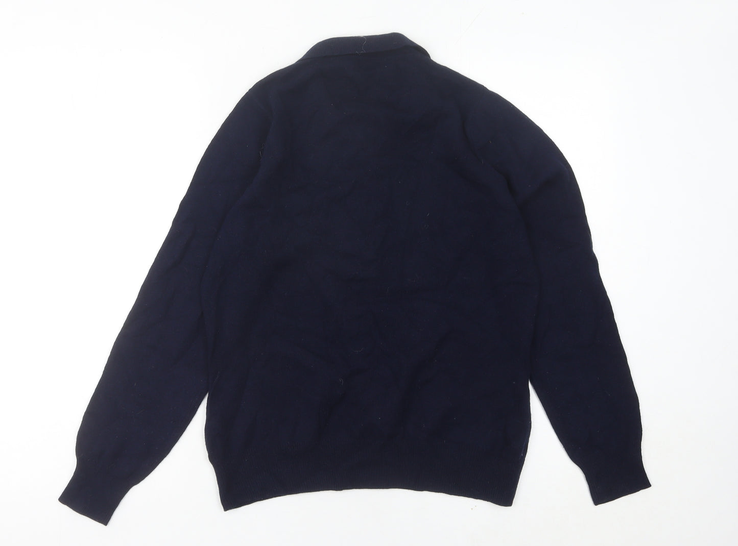 WoolOvers Women’s Blue Merino Wool Collared Henley Jumper Size S