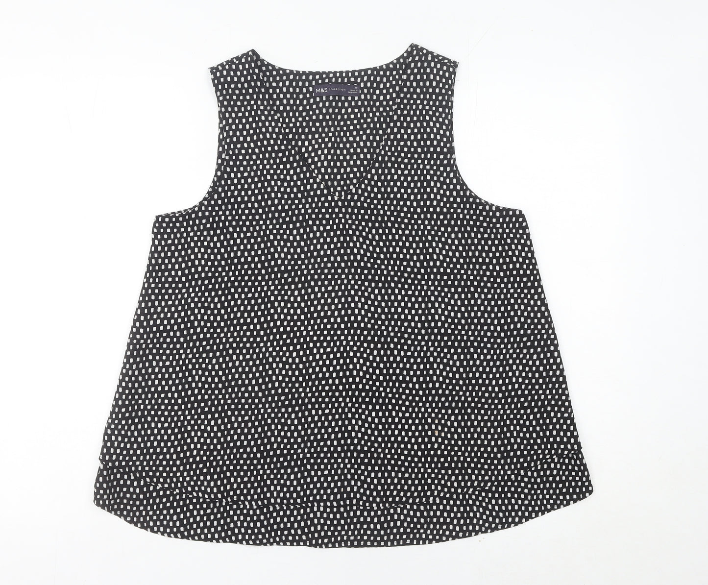 Marks and Spencer Women Black Geometric Tank Top Size 20 Polyester V-Neck