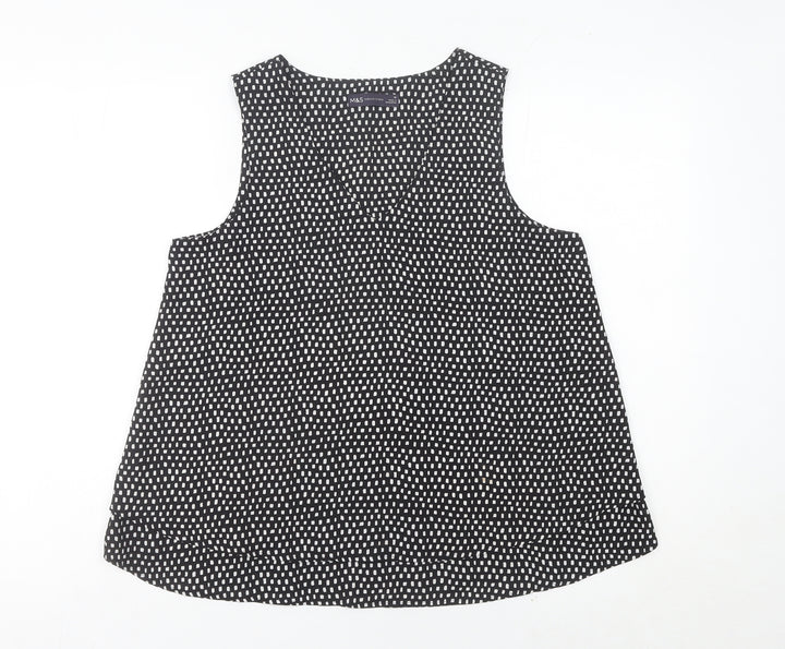 Marks and Spencer Women Black Geometric Tank Top Size 20 Polyester V-Neck