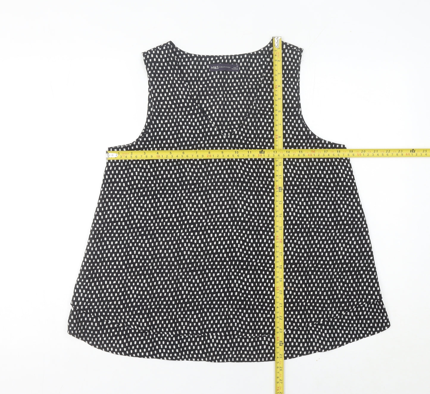 Marks and Spencer Women Black Geometric Tank Top Size 20 Polyester V-Neck