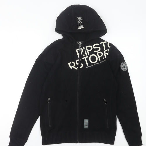 Ripstop Boys Black Full Zip Hoodie Jumper Size L Knit Cotton Blend