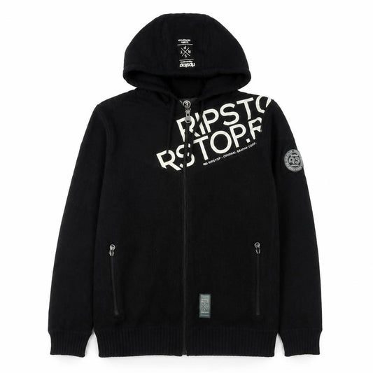 Ripstop Boys Black Full Zip Hoodie Jumper Size L Knit Cotton Blend