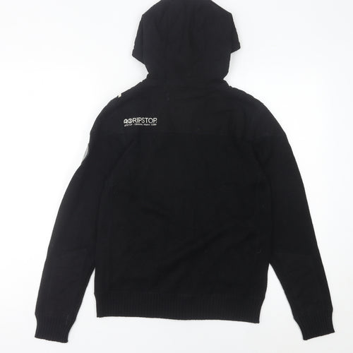 Ripstop Boys Black Full Zip Hoodie Jumper Size L Knit Cotton Blend