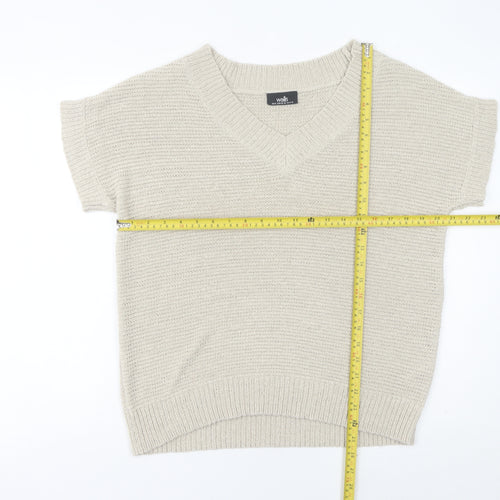 Wallis Womens Beige V-Neck Short Sleeve Knit Pullover Jumper UK M