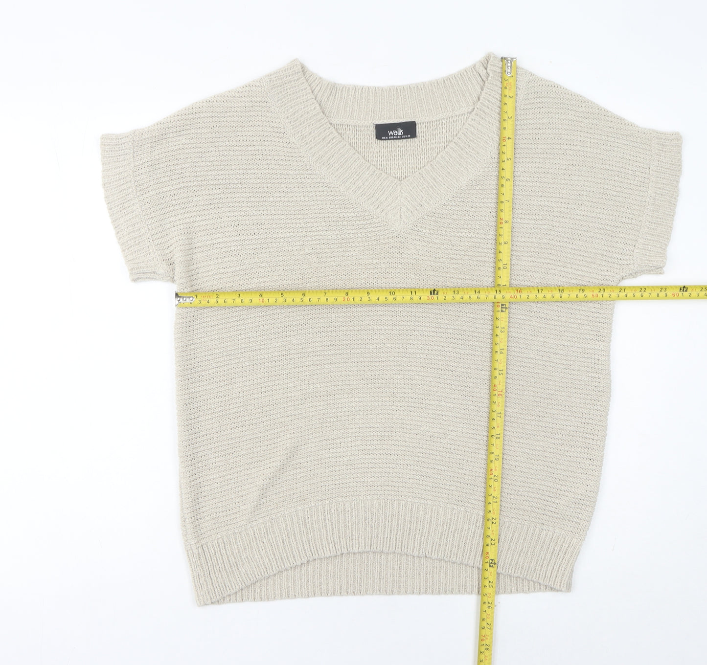 Wallis Womens Beige V-Neck Short Sleeve Knit Pullover Jumper UK M